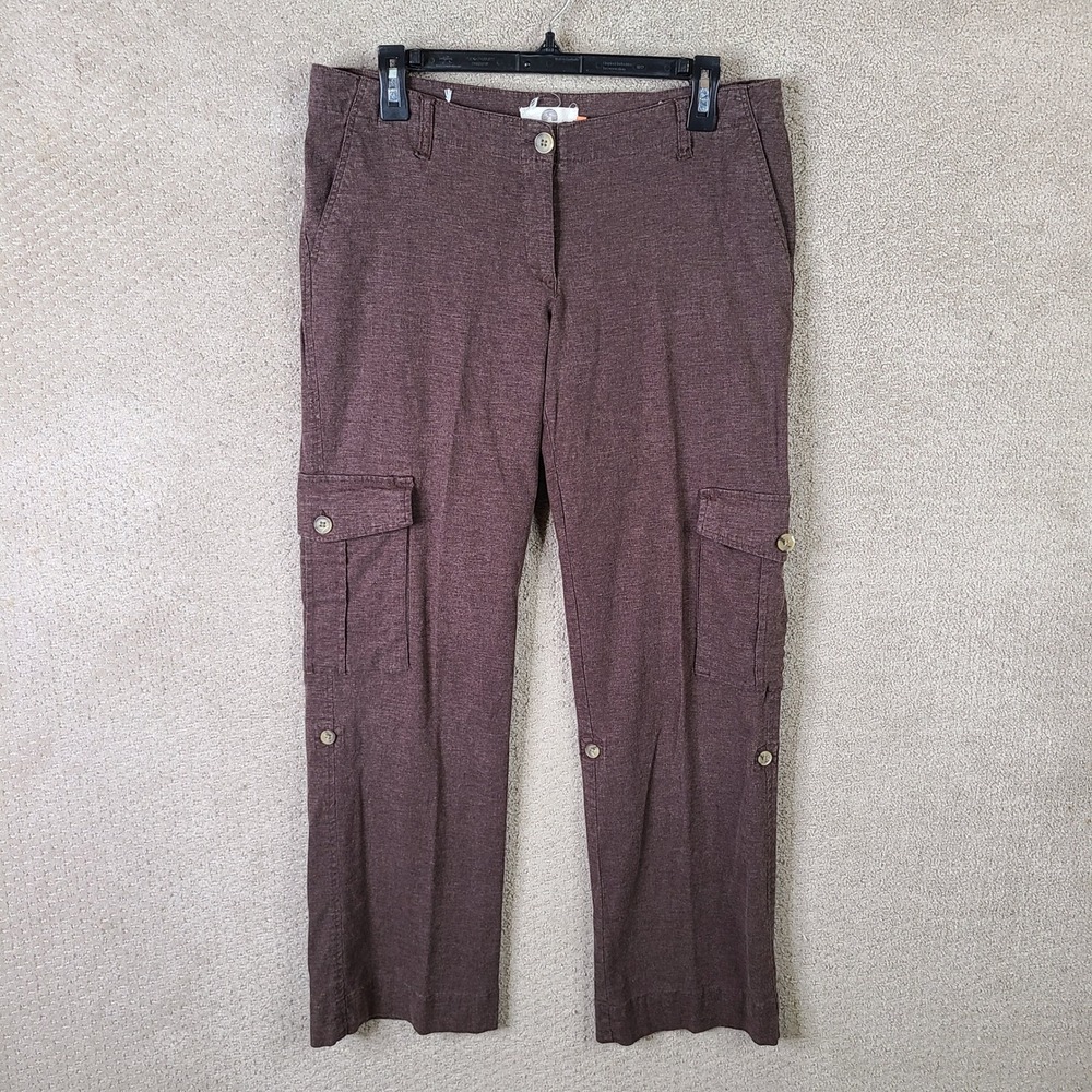 Weatherproof Pants Women 8 Brown Linen Blend Cargo Convertible Outdoor Roll Cuff